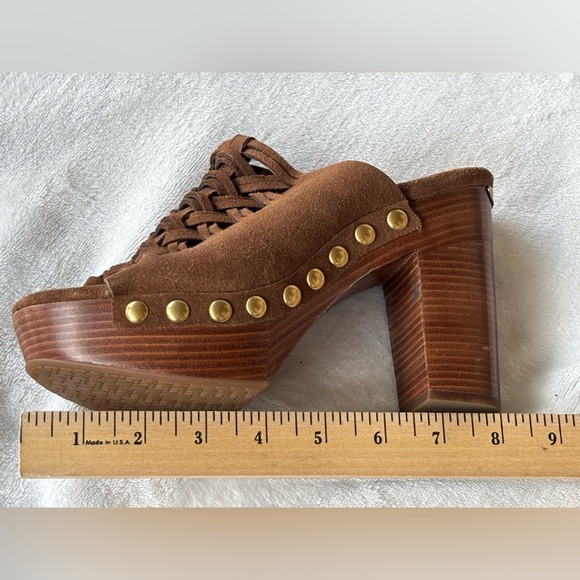 Michael Kors Brown Suede Mules with Gold Accents High Heels Size 6 - Picture 10 of 10